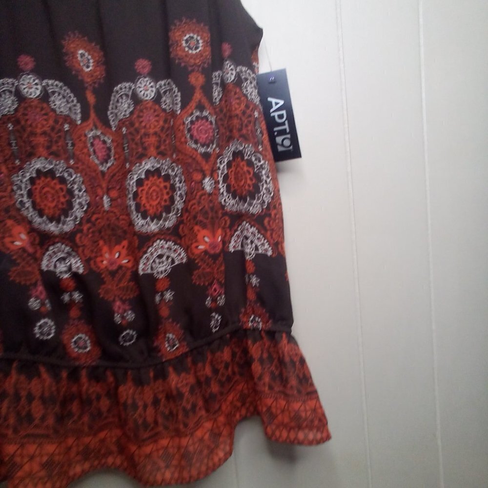 Apt. 9 Blouse L Sleeveless Beaded Ruffle Brown Orange - Picture 7 of 14